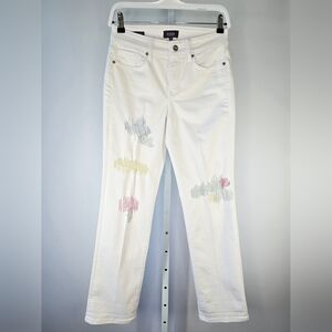 NYDJ Cool Embrace Marilyn Straight Embroidered Jeans in Optic White Size 0